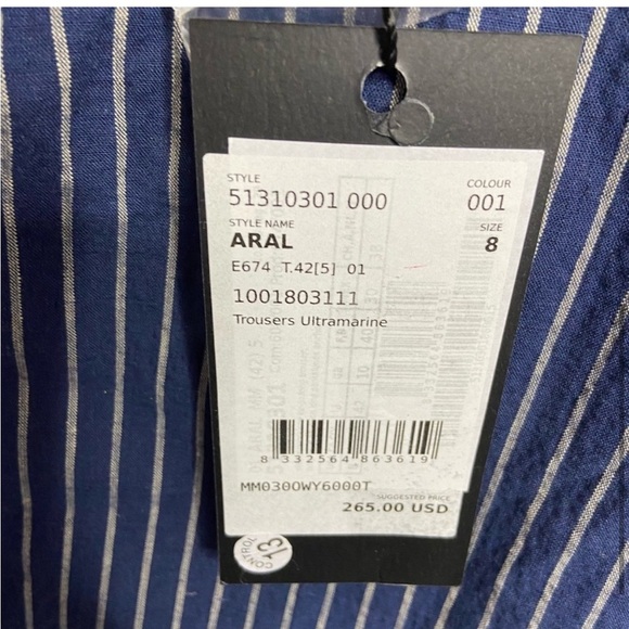 $265 NWT Weekend Max Mara Size 8 Aral Linen Blend Stripe Navy Blue Trousers - Picture 4 of 5